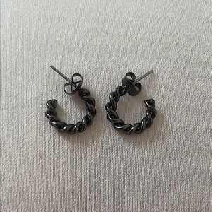 Black Twisted Semi-Hoop Earrings